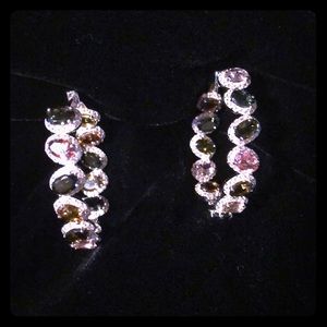 Gorgeous Sterling silver tourmaline cz hoops- earrings